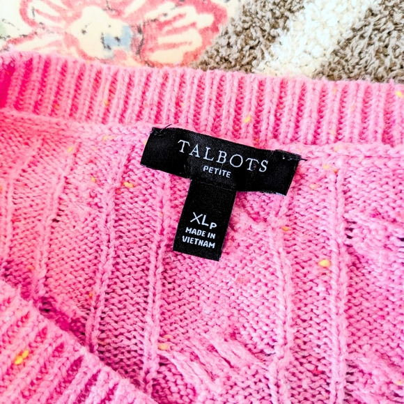 Talbots Pink Cable-Knit Crew Sweater sz XLP - Picture 8 of 12